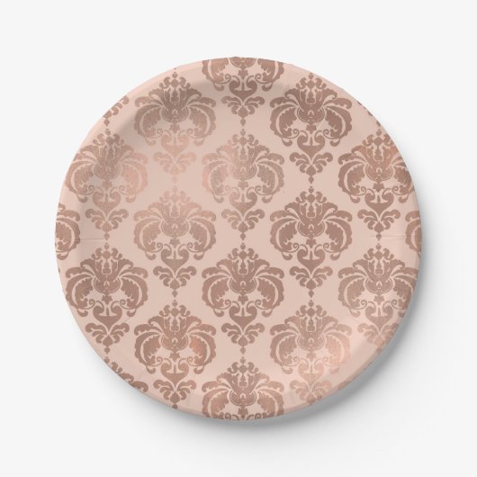 Roos Gold Blush Pink Modern Glam Damask Papieren Bordje (Voorkant)