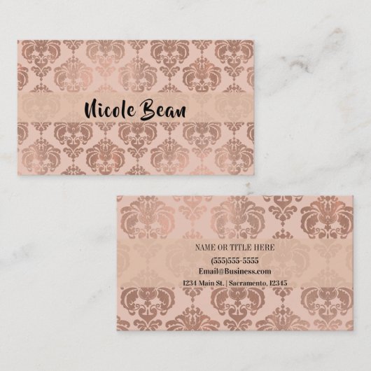 Roos Gold Blush Pink Modern Glam Damask Visitekaartje (Voorkant / Achterkant)