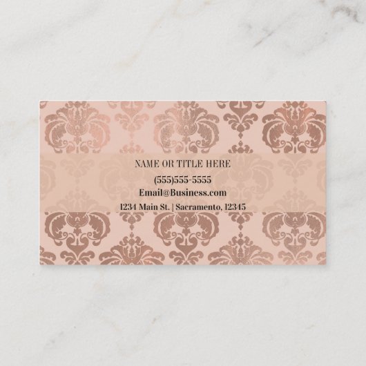 Roos Gold Blush Pink Modern Glam Damask Visitekaartje (Achterkant)