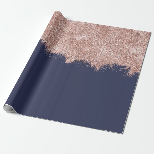 Roos Gold Blush Pink Navy Blue Girly Glitter Dust Cadeaupapier (Uitgerold)