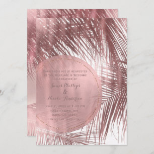 Roos Gold Blush Pink Palm Trees Tropical Wedding Kaart