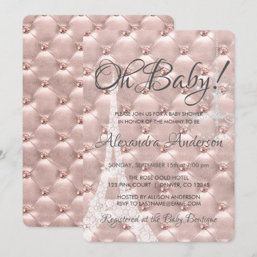 Roos Gold Blush Pink Paris Oh Baby shower Kaart (Voorkant / Achterkant)