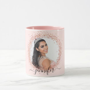 Roos Gold Blush Pink Photo Sparkle Naam Script Mok