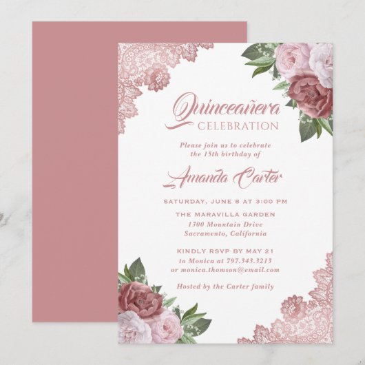 Roos Gold Blush Pink Quinceañera 15e verjaardag Kaart (Voorkant / Achterkant)