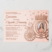 Roos Gold Blush Pink Quinceanera Princess Foto Folie Uitnodiging (Voorkant)