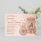 Roos Gold Blush Pink Quinceanera Princess Foto Folie Uitnodiging (Staand Voorkant)
