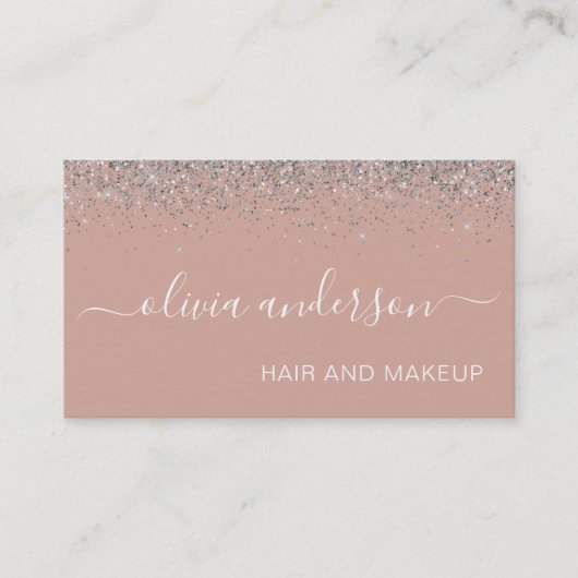 Roos Gold Blush Pink Silver Glitter Hair Makeup Visitekaartje (Voorkant)