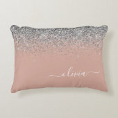Roos Gold Blush Pink Silver Glitter Monogram Accent Kussen (Voorkant)