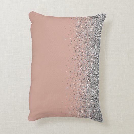 Roos Gold Blush Pink Silver Glitter Monogram Accent Kussen (Achterkant (Verticaal))