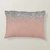 Roos Gold Blush Pink Silver Glitter Monogram Accent Kussen (Achterkant)