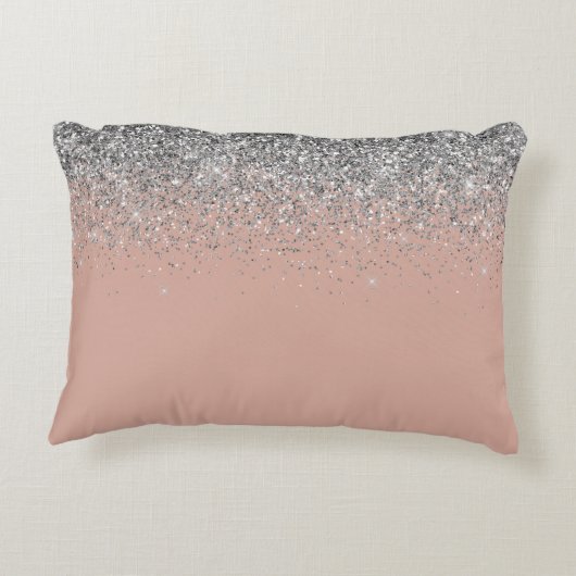 Roos Gold Blush Pink Silver Glitter Monogram Accent Kussen (Achterkant)