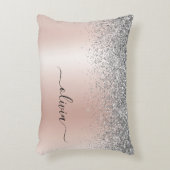 Roos Gold - Blush Pink Silver Glitter Monogram Accent Kussen (Voorkant(Verticaal))