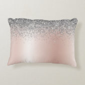 Roos Gold - Blush Pink Silver Glitter Monogram Accent Kussen (Achterkant)