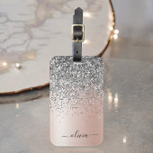 Roos Gold - Blush Pink Silver Glitter Monogram Bagagelabel
