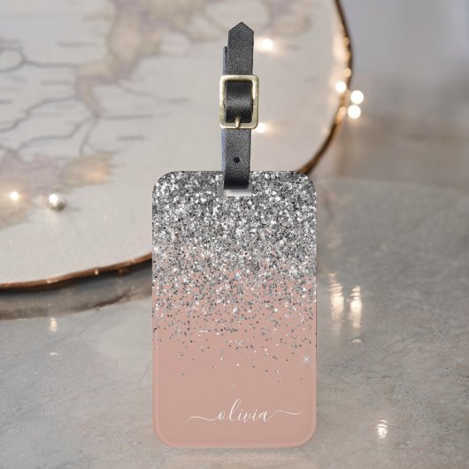 Roos Gold Blush Pink Silver Glitter Monogram Bagagelabel