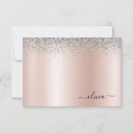 Roos Gold - Blush Pink Silver Glitter Monogram Bedankkaart