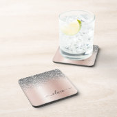 Roos Gold - Blush Pink Silver Glitter Monogram Bier Onderzetter (Rechterzijde)