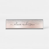 Roos Gold - Blush Pink Silver Glitter Monogram Bureau Naambordje (Voorkant)