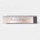 Roos Gold - Blush Pink Silver Glitter Monogram Bureau Naambordje (Voorkant)