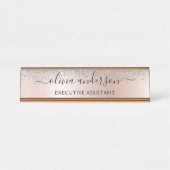 Roos Gold - Blush Pink Silver Glitter Monogram Bureau Naambordje (Voorkant)