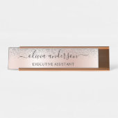 Roos Gold - Blush Pink Silver Glitter Monogram Bureau Naambordje (Voorkant)