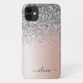 Roos Gold - Blush Pink Silver Glitter Monogram Case-Mate iPhone Case (Achterkant)