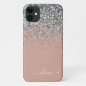 Roos Gold Blush Pink Silver Glitter Monogram Case-Mate iPhone Case (Achterkant)
