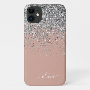 Roos Gold Blush Pink Silver Glitter Monogram Case-Mate iPhone Case