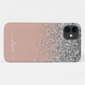 Roos Gold Blush Pink Silver Glitter Monogram Case-Mate iPhone Case (Achterkant (horizontaal))