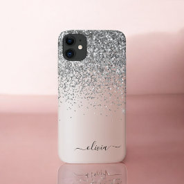 Roos Gold - Blush Pink Silver Glitter Monogram Case-Mate iPhone Case