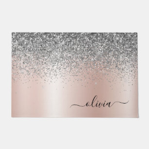Roos Gold - Blush Pink Silver Glitter Monogram Deurmat