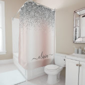 Roos Gold - Blush Pink Silver Glitter Monogram Douchegordijn (In situ)