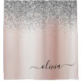 Roos Gold - Blush Pink Silver Glitter Monogram Douchegordijn (Voorkant)