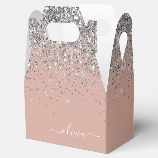 Roos Gold Blush Pink Silver Glitter Monogram Girly Bedankdoosjes (Geopend)