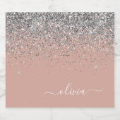 Roos Gold Blush Pink Silver Glitter Monogram Girly Bier Etiket (Enkel label)