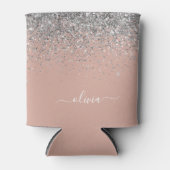 Roos Gold Blush Pink Silver Glitter Monogram Girly Blikjeskoeler (Voorkant)