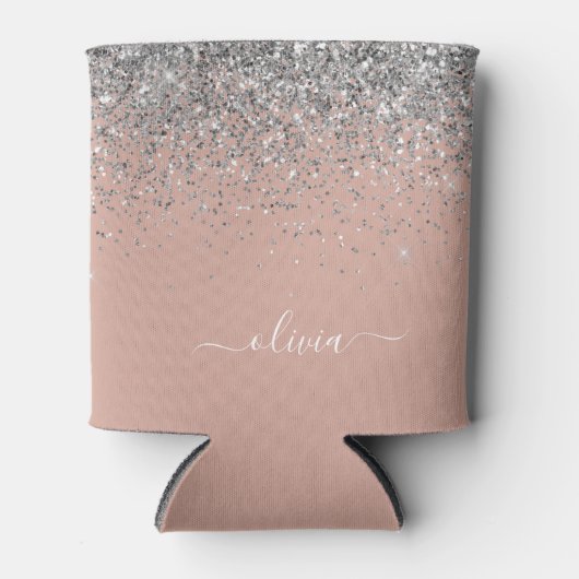Roos Gold Blush Pink Silver Glitter Monogram Girly Blikjeskoeler (Voorkant)