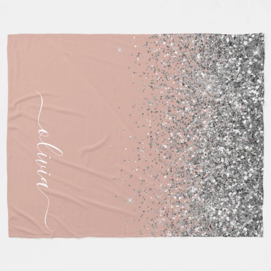 Roos Gold Blush Pink Silver Glitter Monogram Girly Fleece Deken (Voorkant (Horizontaal))