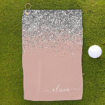 Roos Gold Blush Pink Silver Glitter Monogram Girly Golfhanddoek<br><div class="desc">Roos Gold - Blush roze en Silver Sparkle Glitter Brushed Metal Monogram Name Golf Towel. Dit maakt de perfecte liefhebbende 16 verjaardag,  bruiloft,  vrijgezellenfeest,  verjaardagsdag,  baby shower of vrijgezellenfeest voor iemand die van luxe glam en stijl houdt.</div>