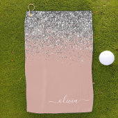 Roos Gold Blush Pink Silver Glitter Monogram Girly Golfhanddoek