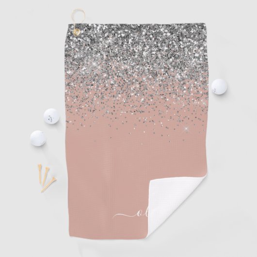 Roos Gold Blush Pink Silver Glitter Monogram Girly Golfhanddoek (Insitu)