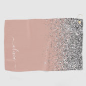 Roos Gold Blush Pink Silver Glitter Monogram Girly Golfhanddoek (Horizontaal)