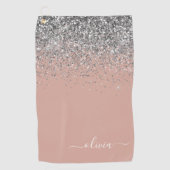 Roos Gold Blush Pink Silver Glitter Monogram Girly Golfhanddoek (Voorkant)