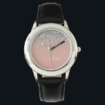 Roos Gold Blush Pink Silver Glitter Monogram Girly Horloge<br><div class="desc">Roos Gold - Blush roze en Silver Sparkle Glitter Script Monogram Name Watch. Dit maakt de perfecte liefhebbende 16 verjaardag,  bruiloft,  vrijgezellenfeest,  verjaardagsdag,  baby shower of vrijgezellenfeest voor iemand die van luxe glam en stijl houdt.</div>
