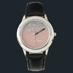 Roos Gold Blush Pink Silver Glitter Monogram Girly Horloge<br><div class="desc">Roos Gold - Blush roze en Silver Sparkle Glitter Script Monogram Name Watch. Dit maakt de perfecte liefhebbende 16 verjaardag,  bruiloft,  vrijgezellenfeest,  verjaardagsdag,  baby shower of vrijgezellenfeest voor iemand die van luxe glam en stijl houdt.</div>
