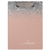Roos Gold Blush Pink Silver Glitter Monogram Girly Klembord (Voorkant)