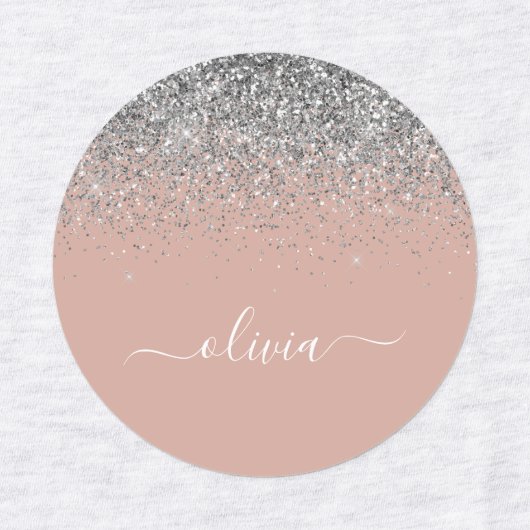 Roos Gold Blush Pink Silver Glitter Monogram Girly Labels (Design 2)