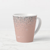 Roos Gold Blush Pink Silver Glitter Monogram Girly Latte Mok (Rechterhoek)