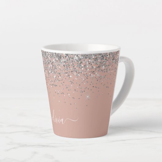 Roos Gold Blush Pink Silver Glitter Monogram Girly Latte Mok (Rechterhoek)