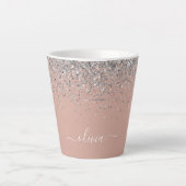 Roos Gold Blush Pink Silver Glitter Monogram Girly Latte Mok (Voorkant)